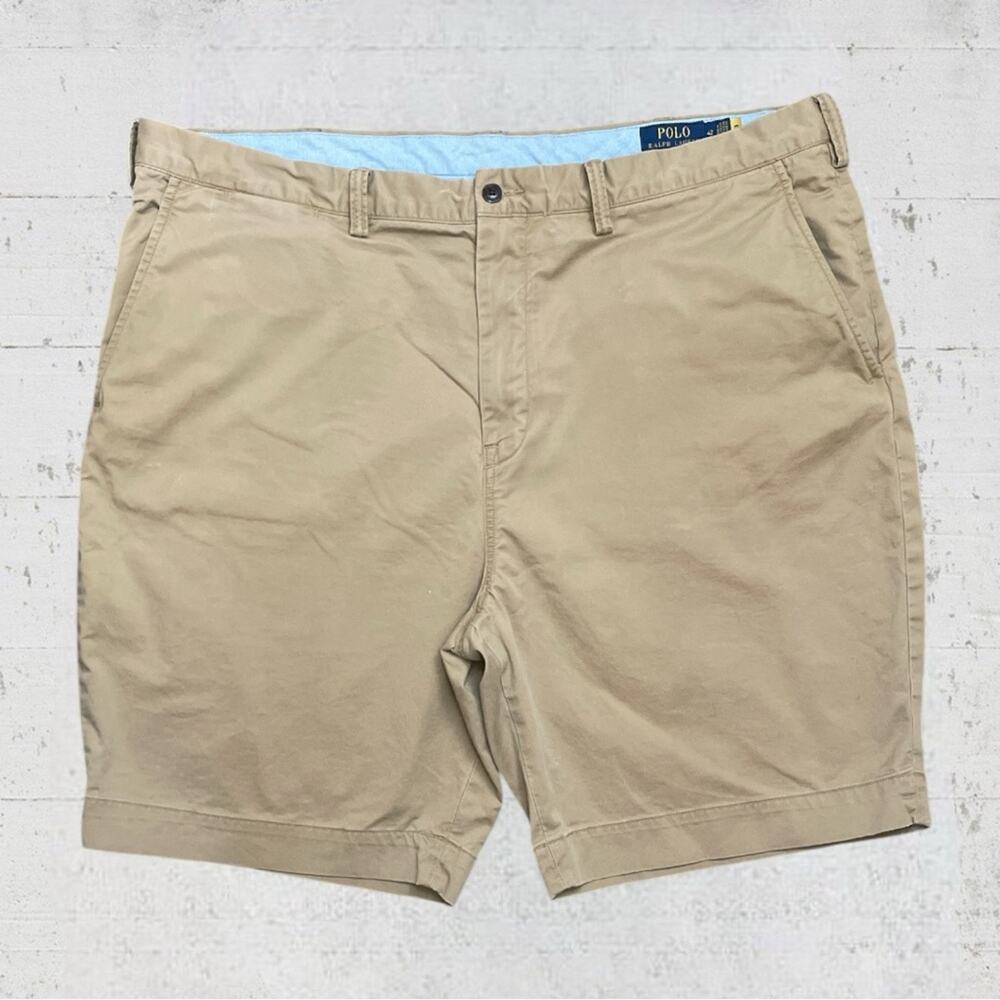 Polo Ralph Lauren Stretch Classic Fit Chino  Shorts Tan Blue Pony Size 42 Preppy